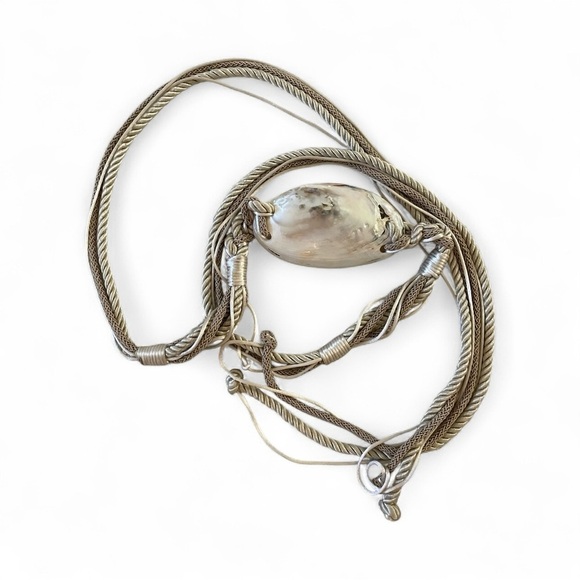 Handmade Macrame Abalone Shell Rope Belt, Beige, 96" Long.Braided Multiple Ropes - Picture 2 of 5